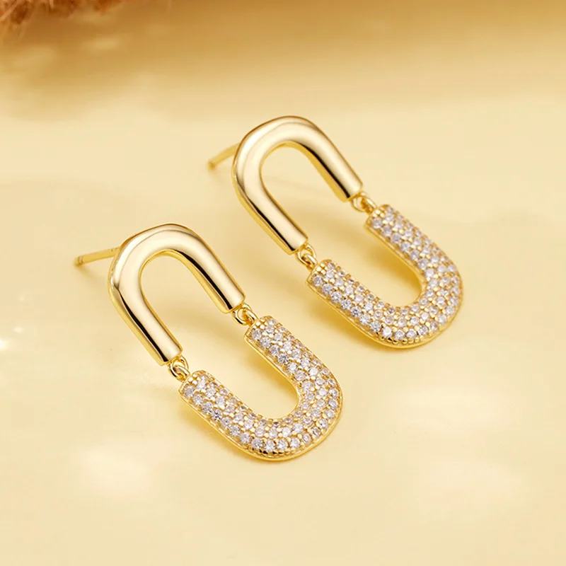 New S925 Pure Silver Full Set Zircon Oval Earrings for Women, Light Luxury, Niche Design, Wedding Jewelry