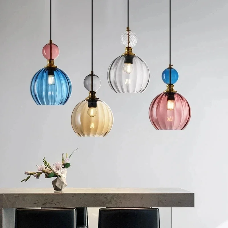 Scandinavia Candy Glass Pendant Lamp Ceiling Chandelier Hanging Light Suspension Luminaire for Kitchen Island Dining Room