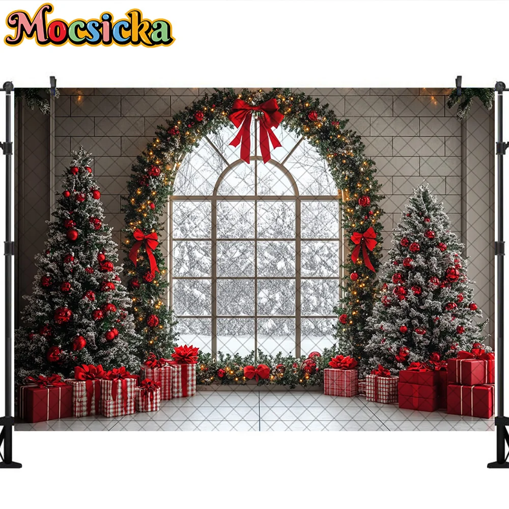 Mocsicka خلفيات للتصوير الفوتوغرافي شجرة عيد الميلاد نافذة غرفة ديكورا الأسرة عيد الميلاد عطلة صورة خلفية الصورة للصور