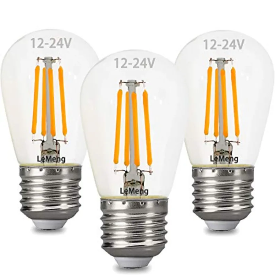 

12volt LED Light Bulb 4W Edison Filament Vintage ac/dc12V 24V Low Voltage 3000K Warm White E26 Base for Landscape RV Camper Mar