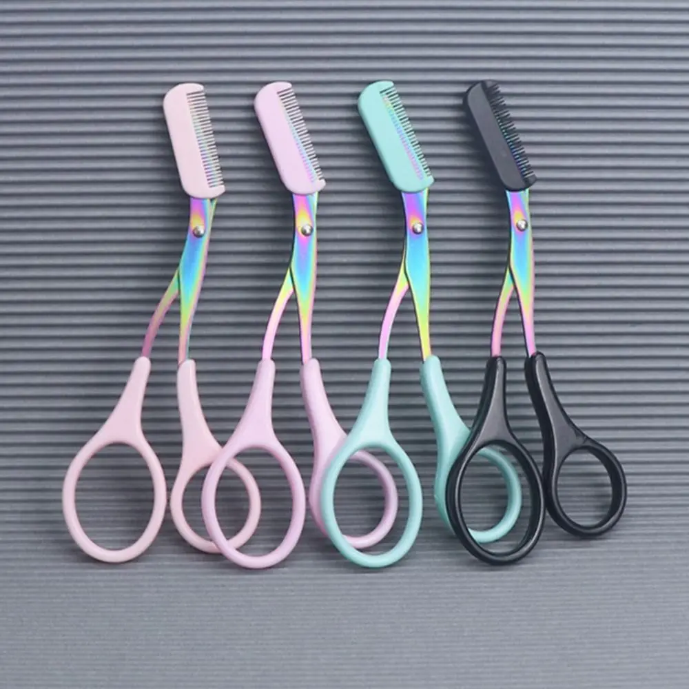 2PCS New with Comb Eyebrow Trimmer Scissor Makeup Tool Non-Slip Eyebrow Scissors with Comb High Quality Eyebrow Scissors Makeup