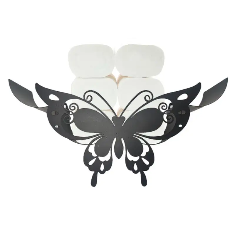 Metal Toilet Paper Holder Hollow Butterfly Holder Stand Elegant Decoration Wall Art Space-Saving Tissue Holder For Bathrooms