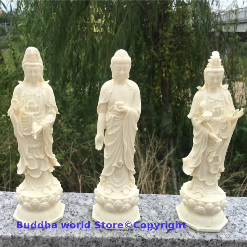 

A set HOME shrine protection Buddhism XI FANG SANSHENG Standing Guan yin Amitabha Mahasthamaprapta Buddha statue Family Blessing