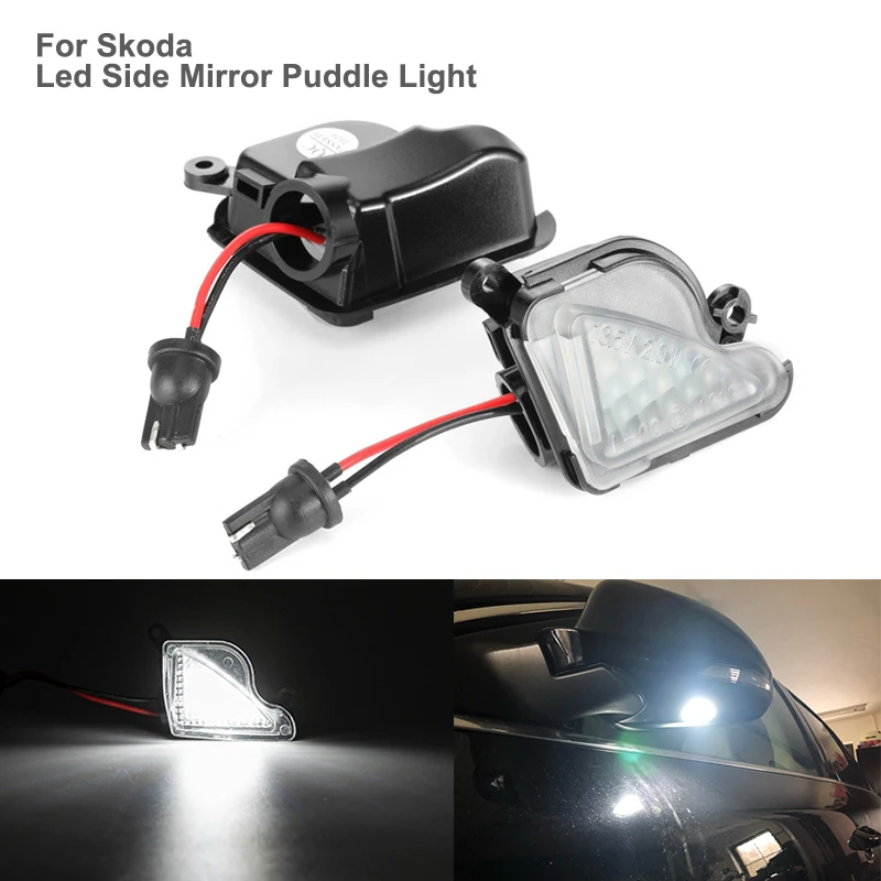 

2Pcs 6000K White LED Under Side Mirror Light Puddle Lamp for Skoda Octavia Mk2 Mk3 5E 2012-2019 1Z Phase 2 Superb 2008-2019