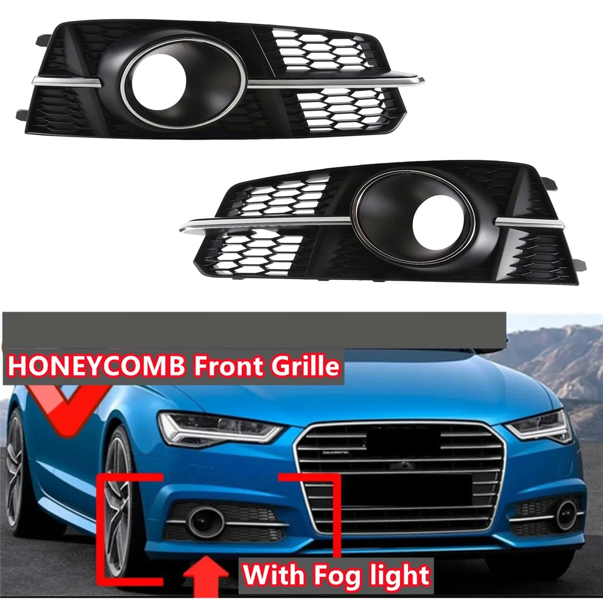 2Pcs Front Bumper Fog Light Grille Fog Lamps Mask Cover for A6 C7 Racing Grills 4G0807681AG