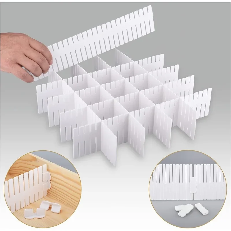 

42Pcs Drawer Dividers,Adjustable Drawer Organizer with Fixed Buckle,14.9in*4.33in,Drawer Organizer for Socks, Underwear