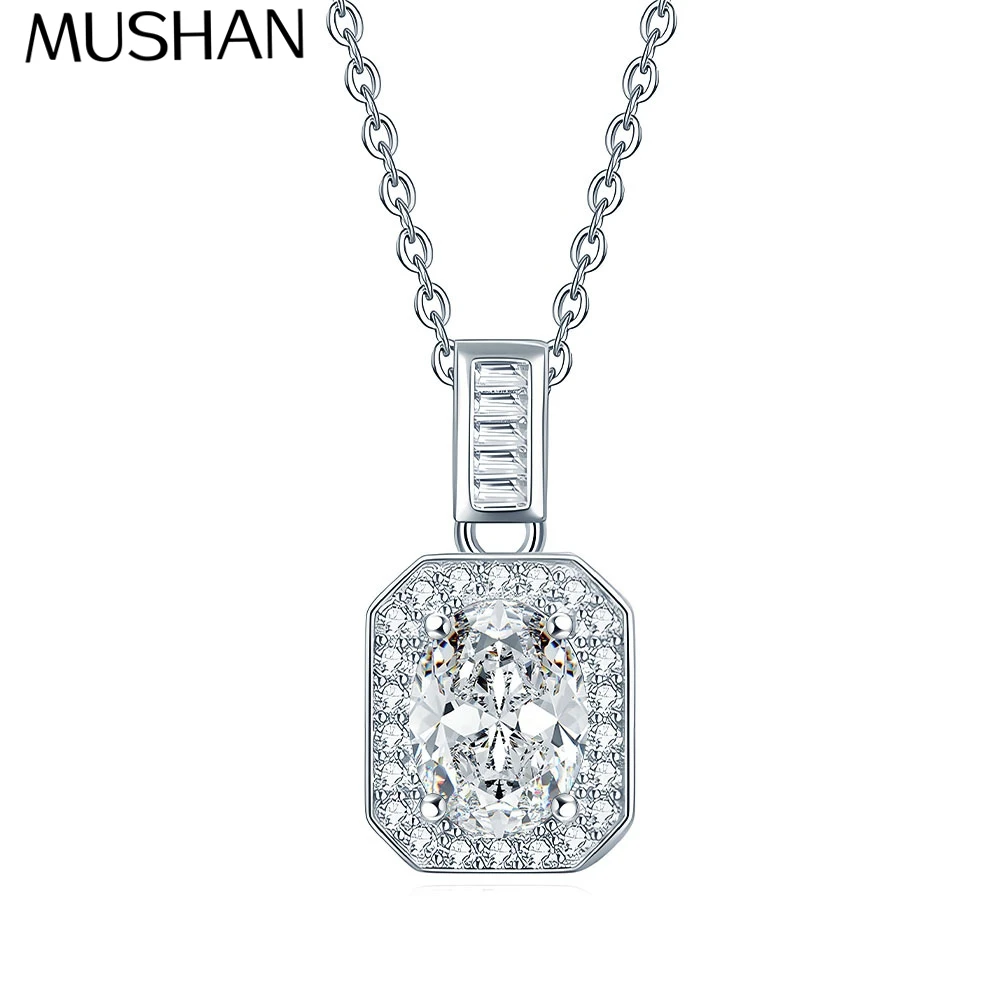 MuShan Brand Jewelry 925 Sterling Silver Chain Necklace 3CT Moissanite Date Night Brilliant for Wife Platinum Plated MST Patent