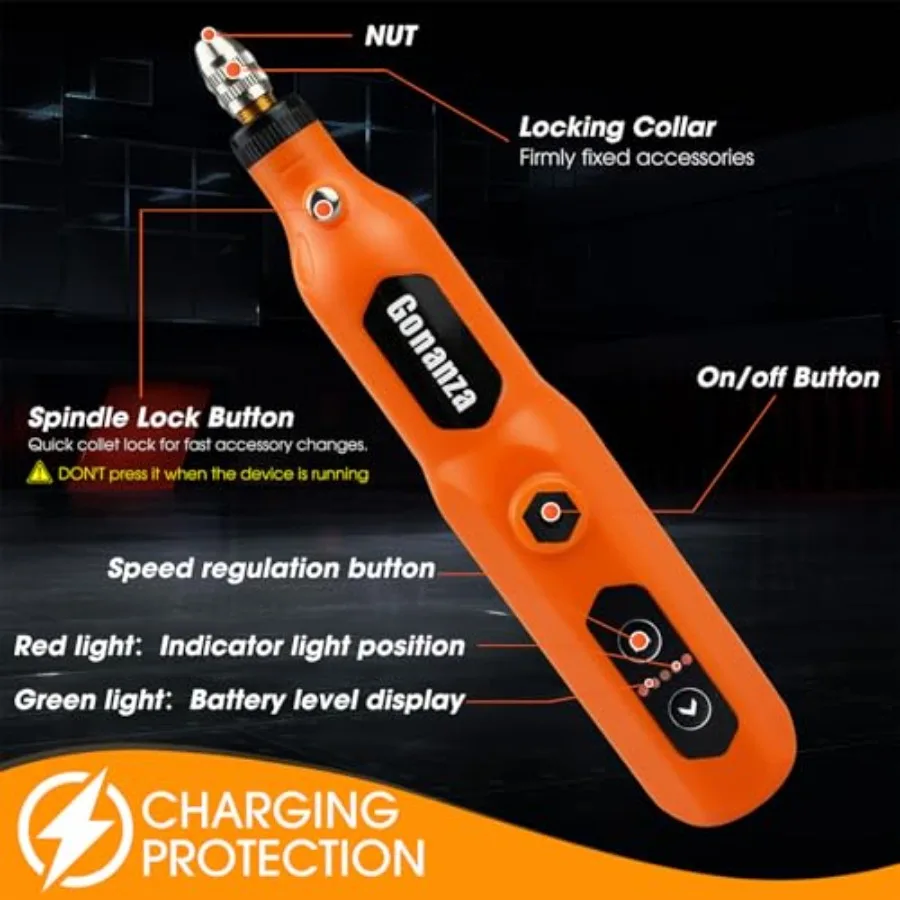 ชุดเครื่องมือโรตารี่ไร้สายขนาดกะทัดรัดพร้อมการตั้งค่าความเร็ว 5 ระดับและไฟ LED ในตัว รวมอุปกรณ์เสริม 78 ชิ้น แบตเตอรี่แบบชาร์จได้ 3.7V TypeC