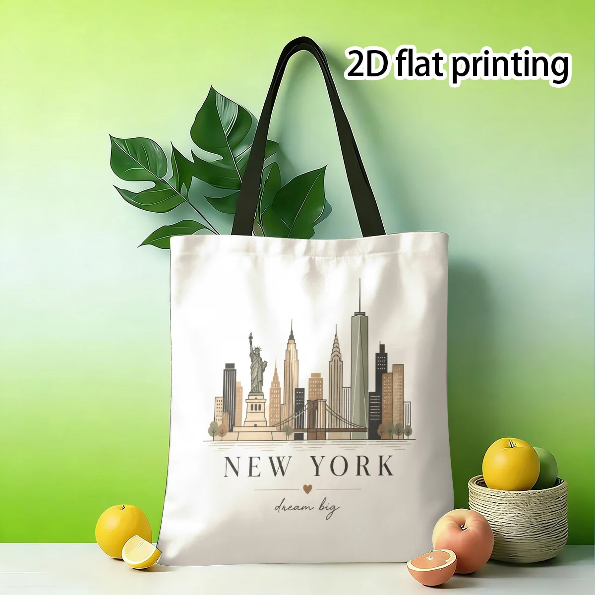 New York Landmark Tote Bag for Outdoor & Shopping, Durable NYC Skyline Print Unisex Casual Shoulder Bag