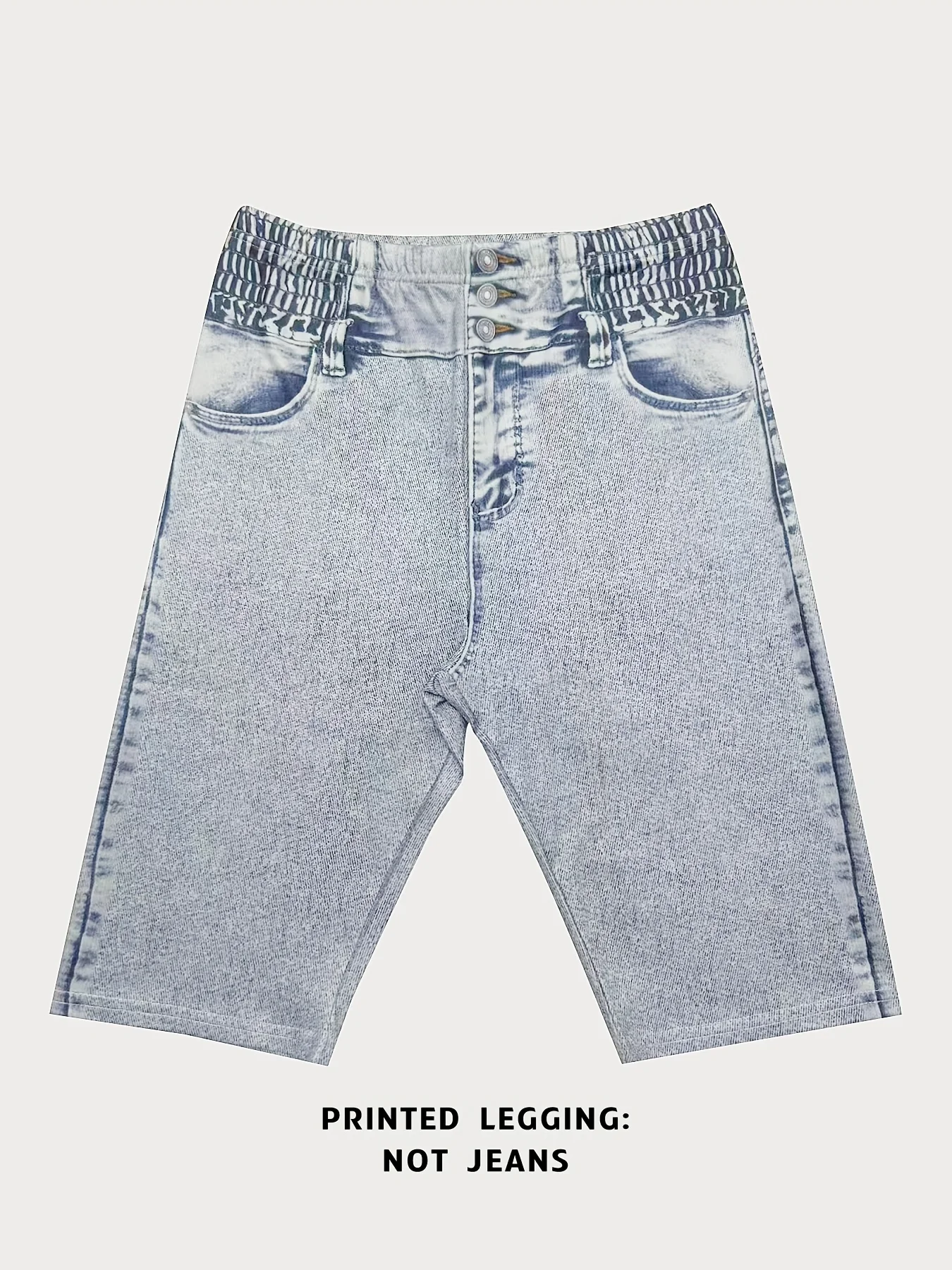 Bedruckte Bermuda-Shorts aus Fake-Denim für Damen, sportliche Freizeithose mit hoher Taille, Sommerhose im Street-Style – Detail 4