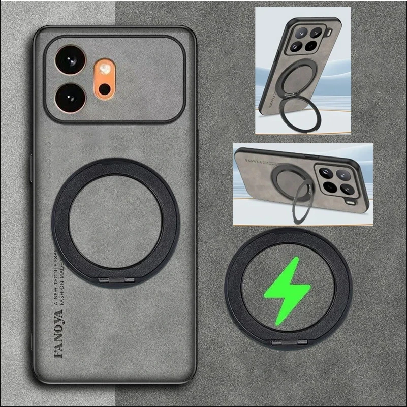 

For Honor 600 Pro Magsafe Magnetic Rotating Bracket Phone Case For Honor 600 Pro Sheepskin Leather Matte Shockproof Cover Bumper