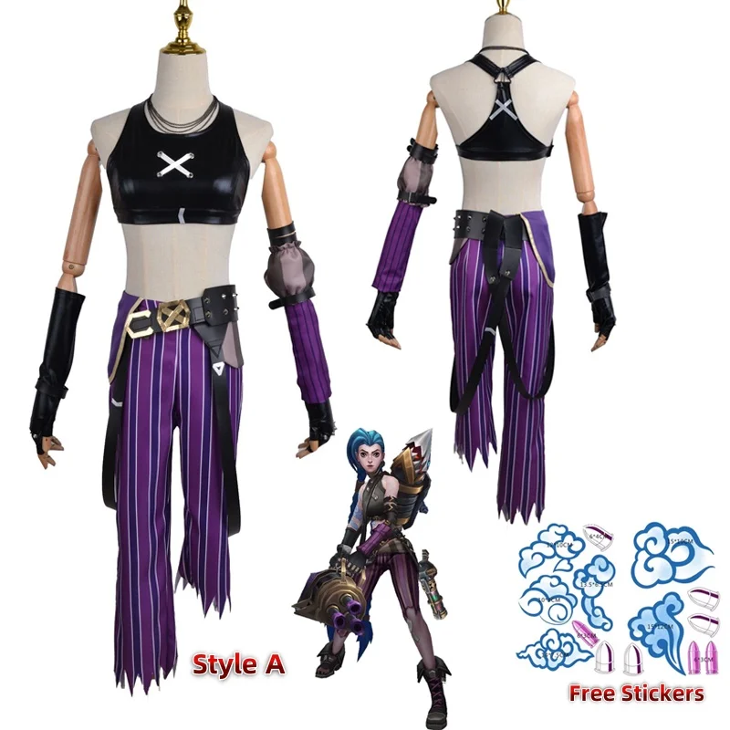 Game League of Legends Cosplay LOL Jinx Cosplay Costume Anime LOL Arcane Young Ver Jinx Role Play Halloween Uniform Sexy Girl