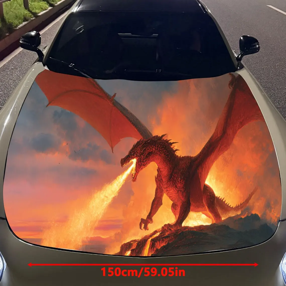 The Fire-Breathing Dragon at the Summit of the Volcano Car Hood Vinyl Stickers Car Surface Protection Decal Car Decoration Cover