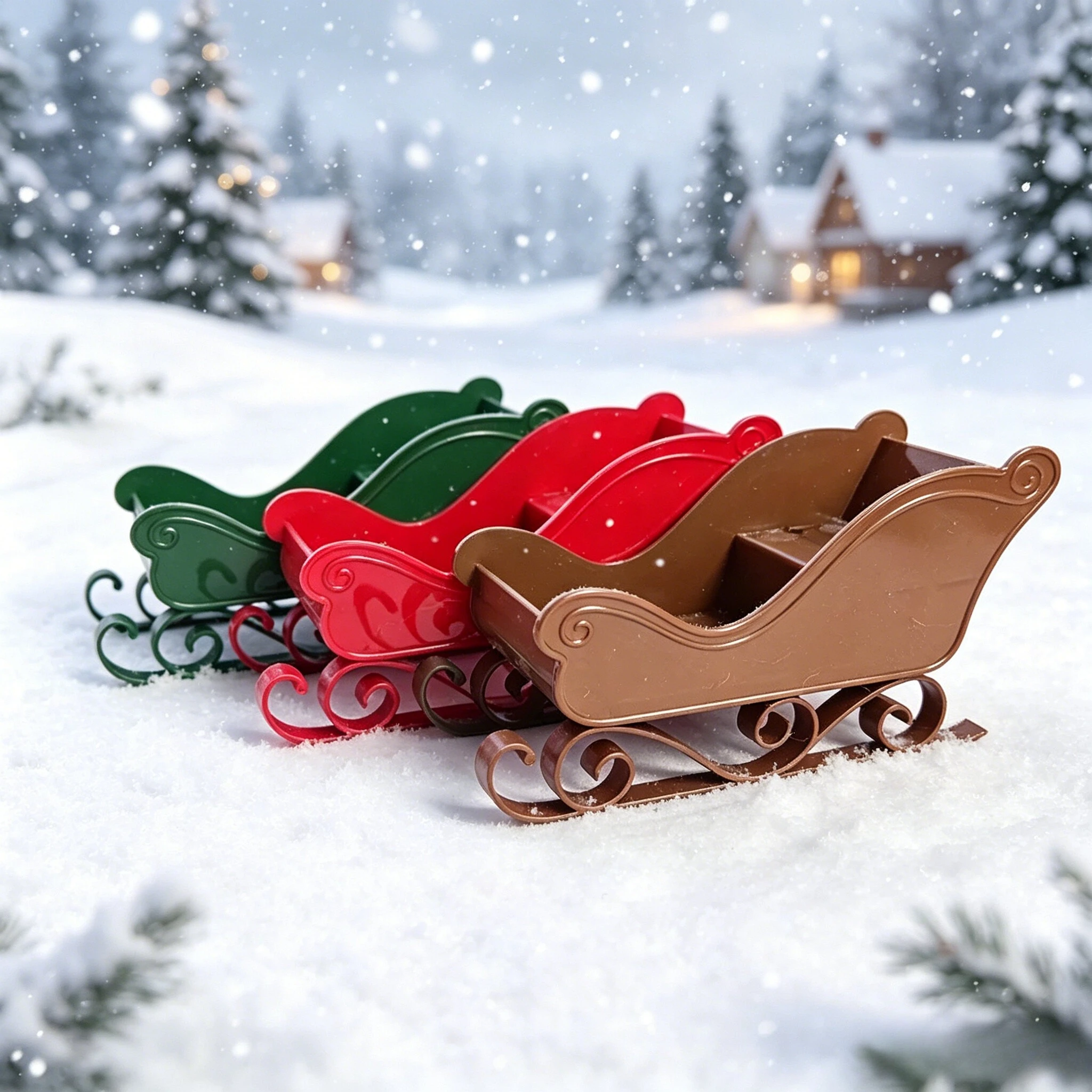 1/3pcs Mini Plastic Santa Sleigh Decor, Small Christmas Sleigh Ornament, Tabletop Mini Sled Tray for Xmas Home Party Decoration