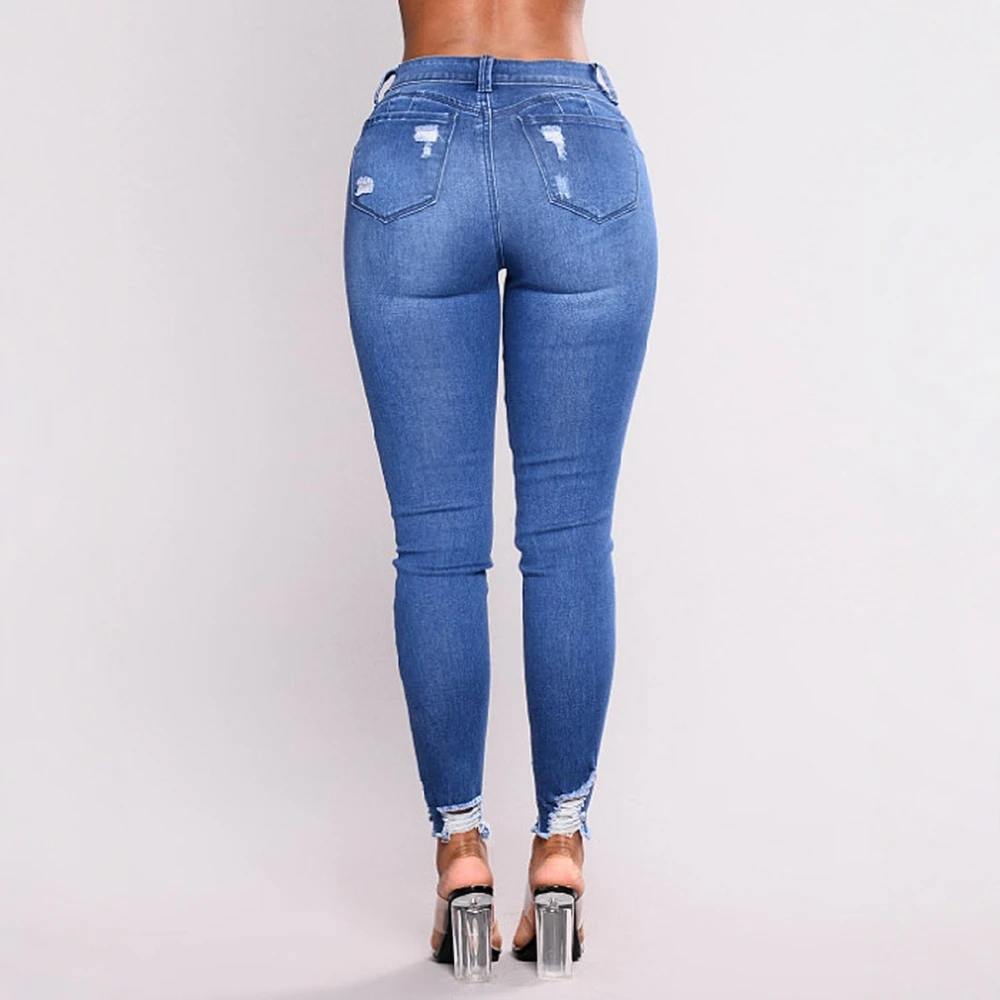 Женские узкие джинсы до щиколотки с высокой талией, рваные однотонные повседневные модные осенне-зимние джинсы