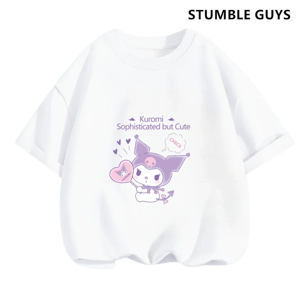 Kuromi Children Tshirt Set Summer Casual Short Sleeve Top Anime Printing My Melody Sanrio Kids Kawaii Boy Girls Trucksuit