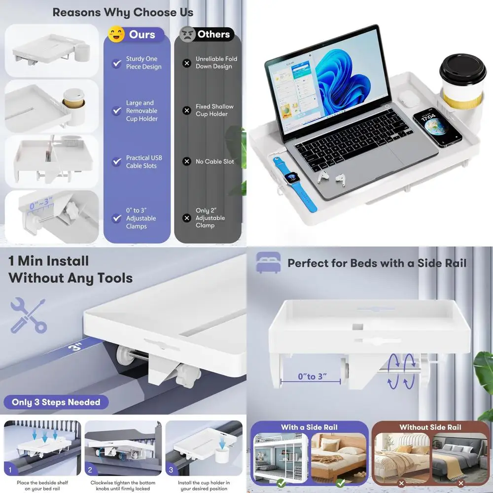 

Upgraded White College Dorm Bunk Bed Shelf with 40lbs Capacity and Removable Cup Holder