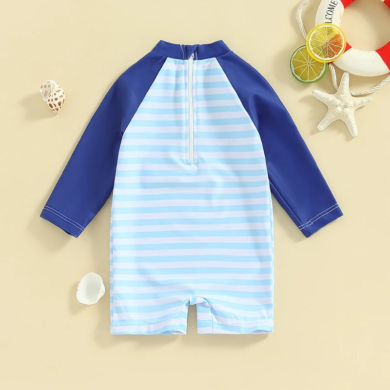 Kids Boys Summer Swimwear Casual Whale Print Long Sleeve Monokini Swimsuit Beachwear Bathing Suit