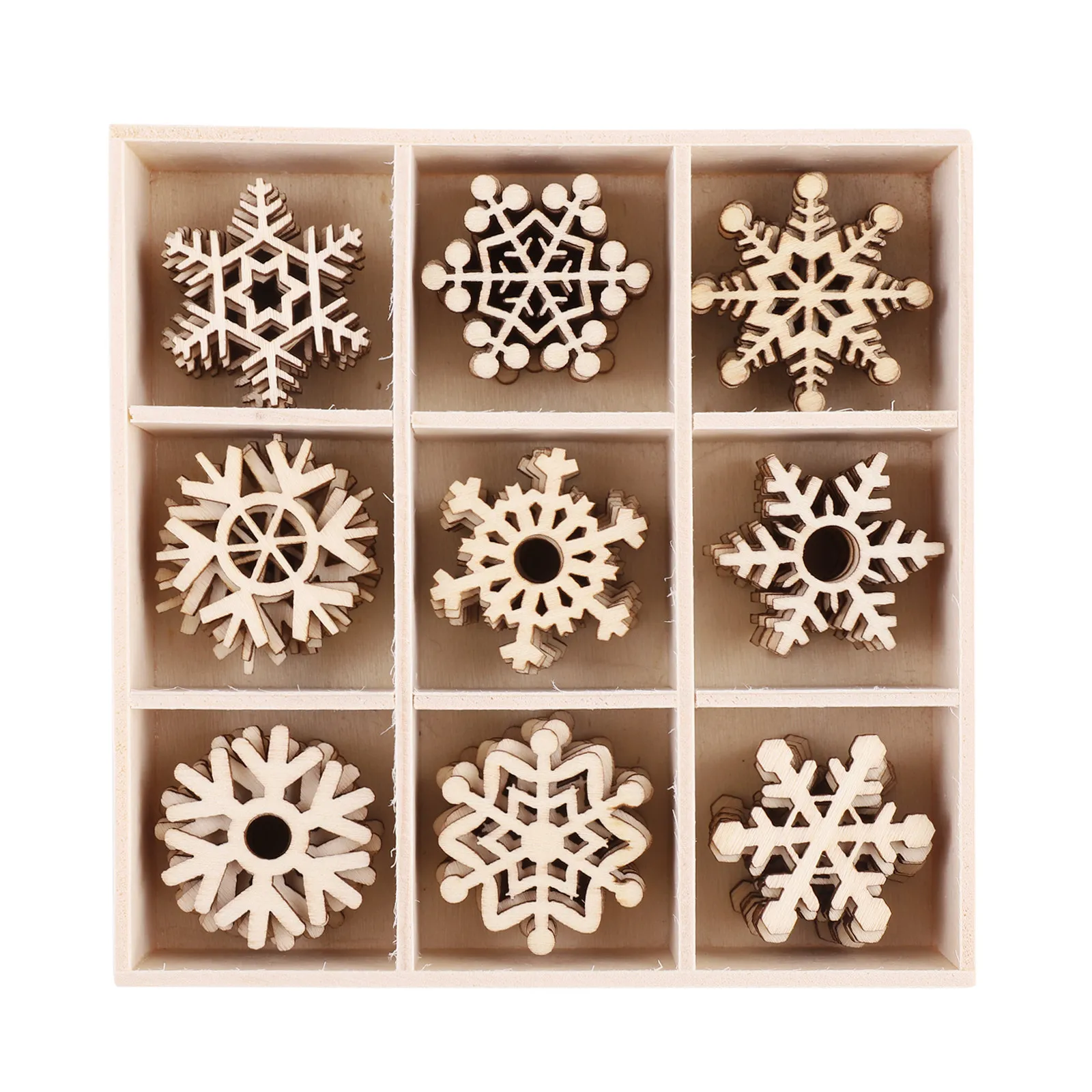 72Pcs Wooden Christmas Hanging Ornaments Snowflake DIY Pendants for Graffiti Craft Kit Wall Door Tree Festive Decor