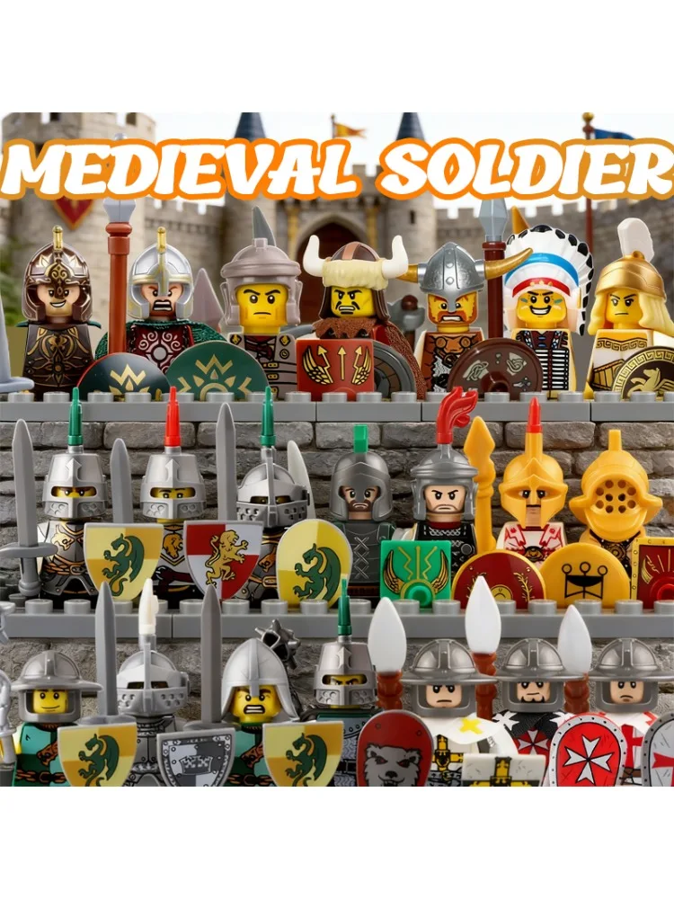 Mittelalterliche Burg-Soldaten-Figuren Bausteine Militär Römisches Reich Ritter Wache Schwere Kavallerie Infanterie Krieger Bausteine Spielzeug Junge