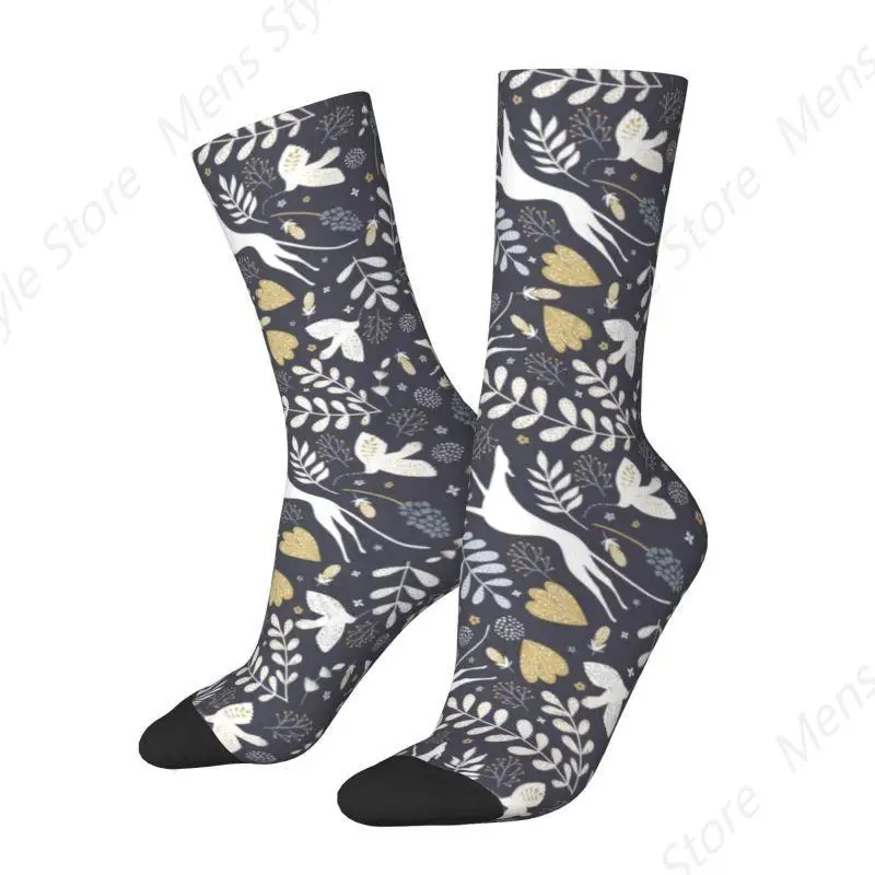 Cute Mens Magic Night With Sighthound Paloma Dress Socks Unisex Comfortable Warm 3D Printing Dog Whippet Greyhound Crew Socks