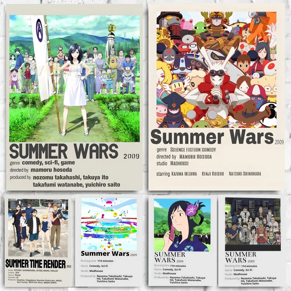 Anime S-Summer Wars Poster Self-adhesive Art Waterproof Paper Sticker Coffee House Bar Room Wall Decor