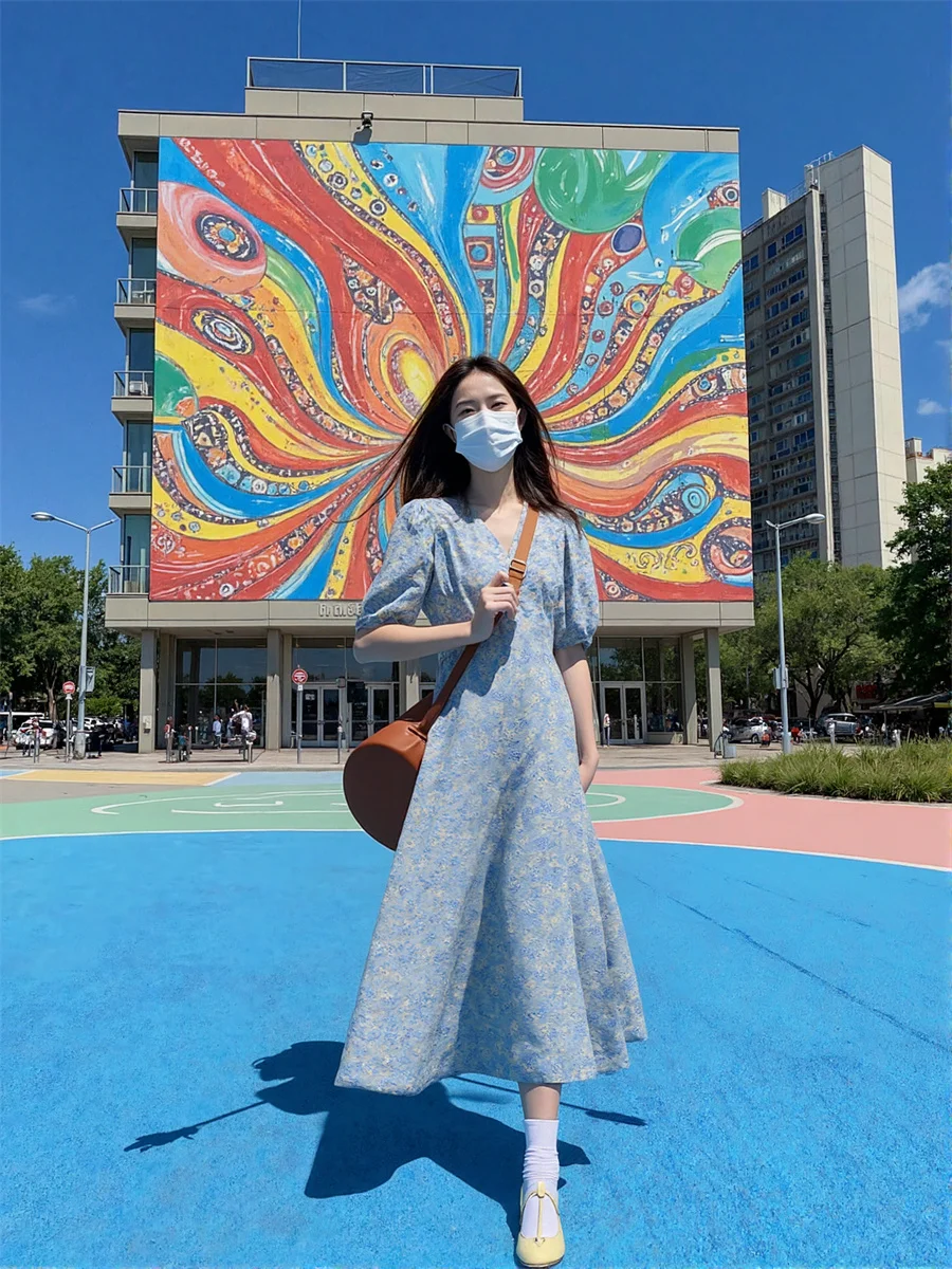 Blumiges Drapiertes Puffärmel-Kleid Damenmode Winter Schnürung Meerjungfrau Tanzkleid Hochwertig Einfarbig Stehkragen One-Line Chic