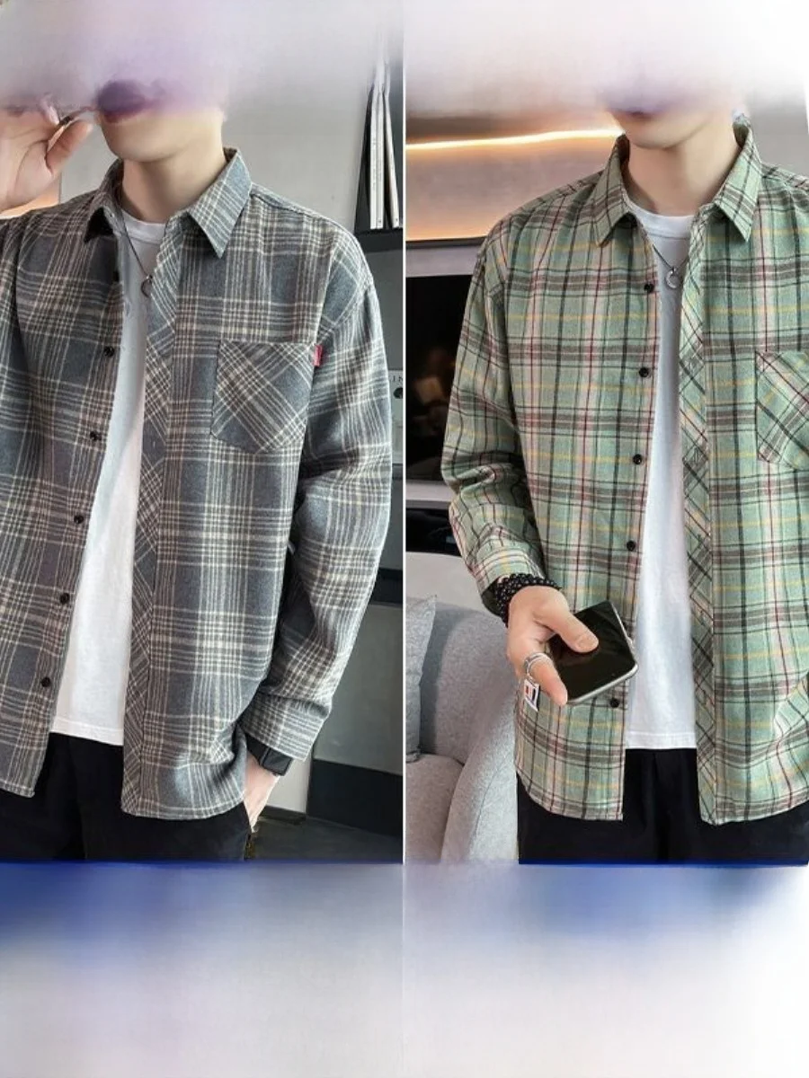 

Thiened Flannel Men's irt Autumn Winter Plaid Casual Sle Long Sve Warm Coat Classic Collar for Teenagers Ciwalk