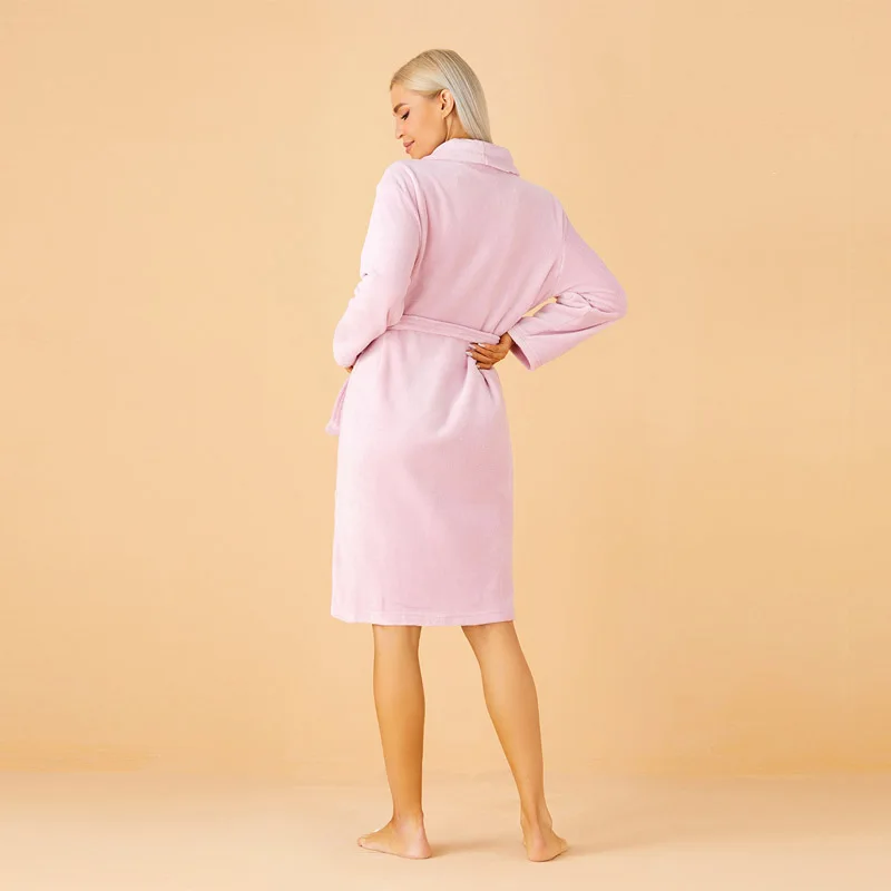 سميكة المرجان الصوف طويلة الأكمام التعادل الجبهة الدافئة ملابس خاصة رداء الوردي المرأة المنزل المتسكعون لخريف/شتاء