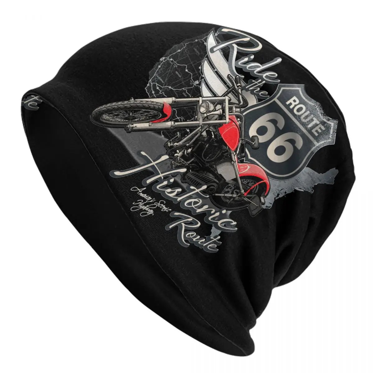 

Retro Biker Route 66 Bonnet Hats Autumn Winter Outdoor Mother Road American Skullies Beanies Hats Unisex Summer Dual-use Caps