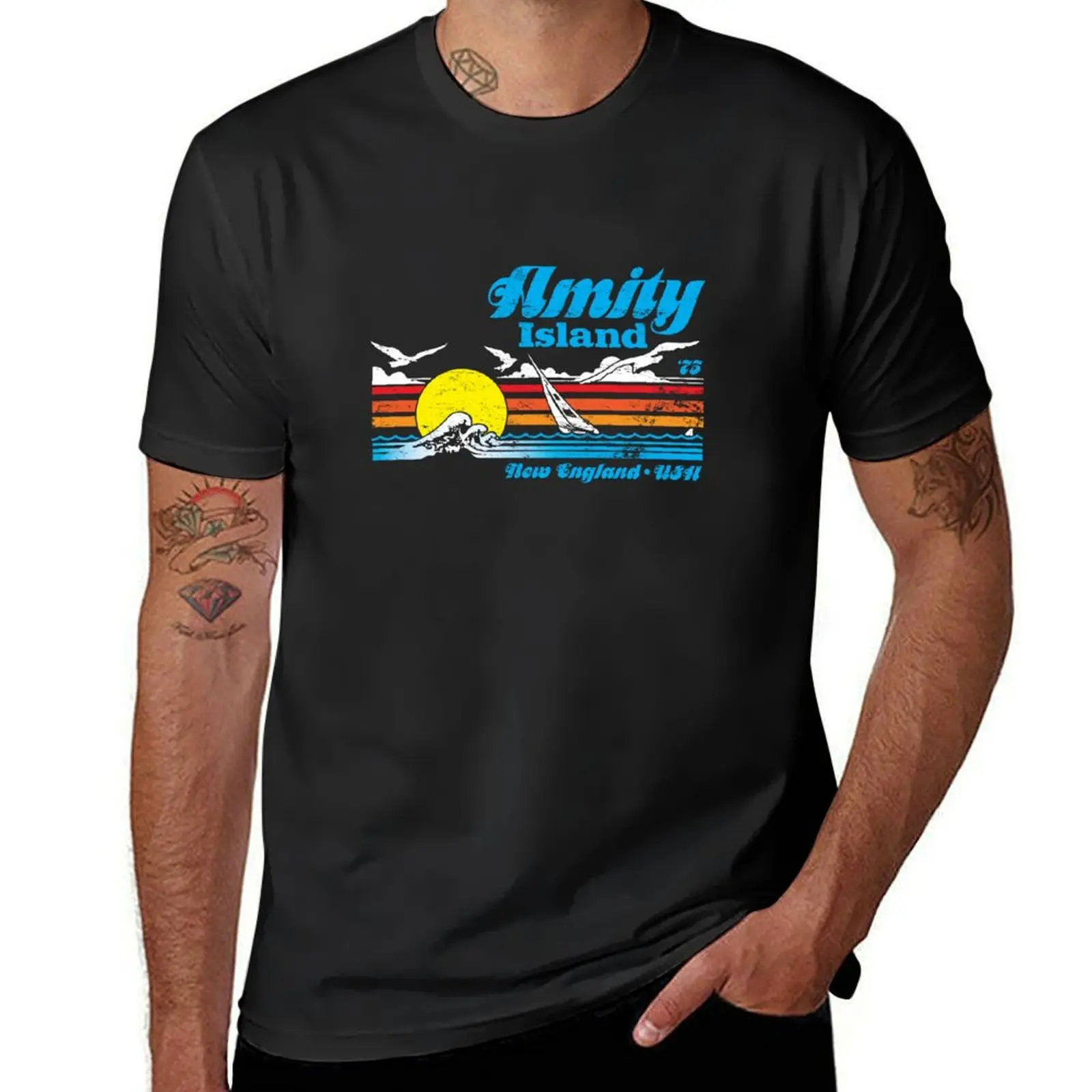 

Футболка Amity Island, винтажная одежда, быстросохнущие Мужские футболки в Корейском стиле