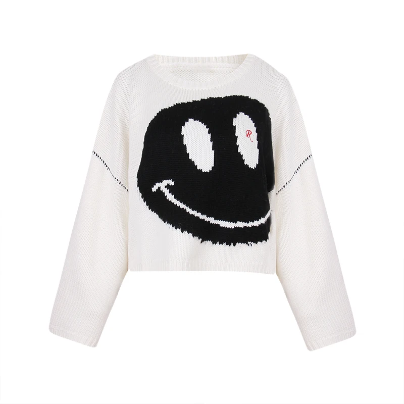 Maglione da donna in pura lana ort Sve Lazy Smile Faion Bell Sve Quali Fce Maglieria Casual Sle per giovani donne