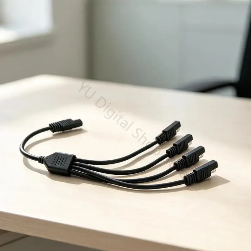 96BA SAE Solar Battery Splitter Cable, 1 Male to 4 Female Branch Wire, 16 AWG Main 18 AWG Branch Wire for Power Routing Tasks