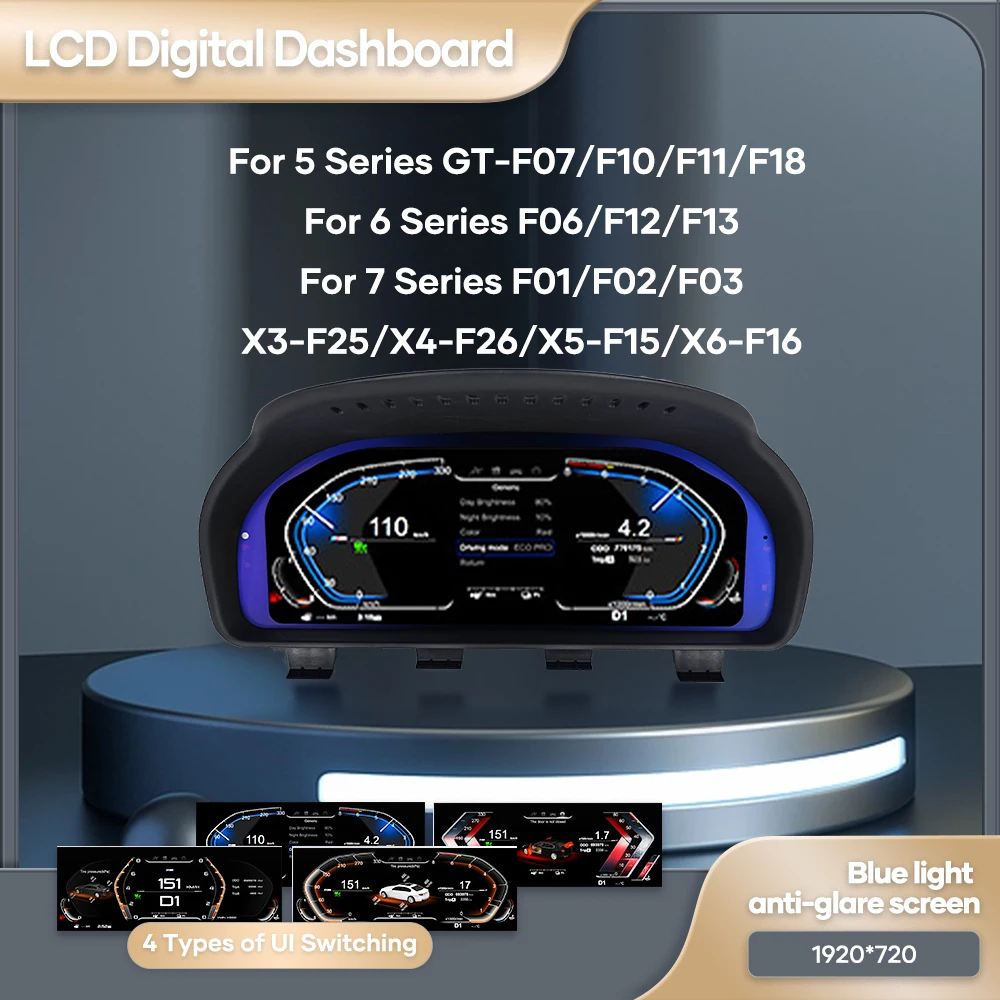 12.3'' Digital Dashboard For BMW F10 F11 F18 F06 F12 F13 F01 F02 F03 F25 F26 F15 F16 LCD Panel Speedometer Virtual Instrument