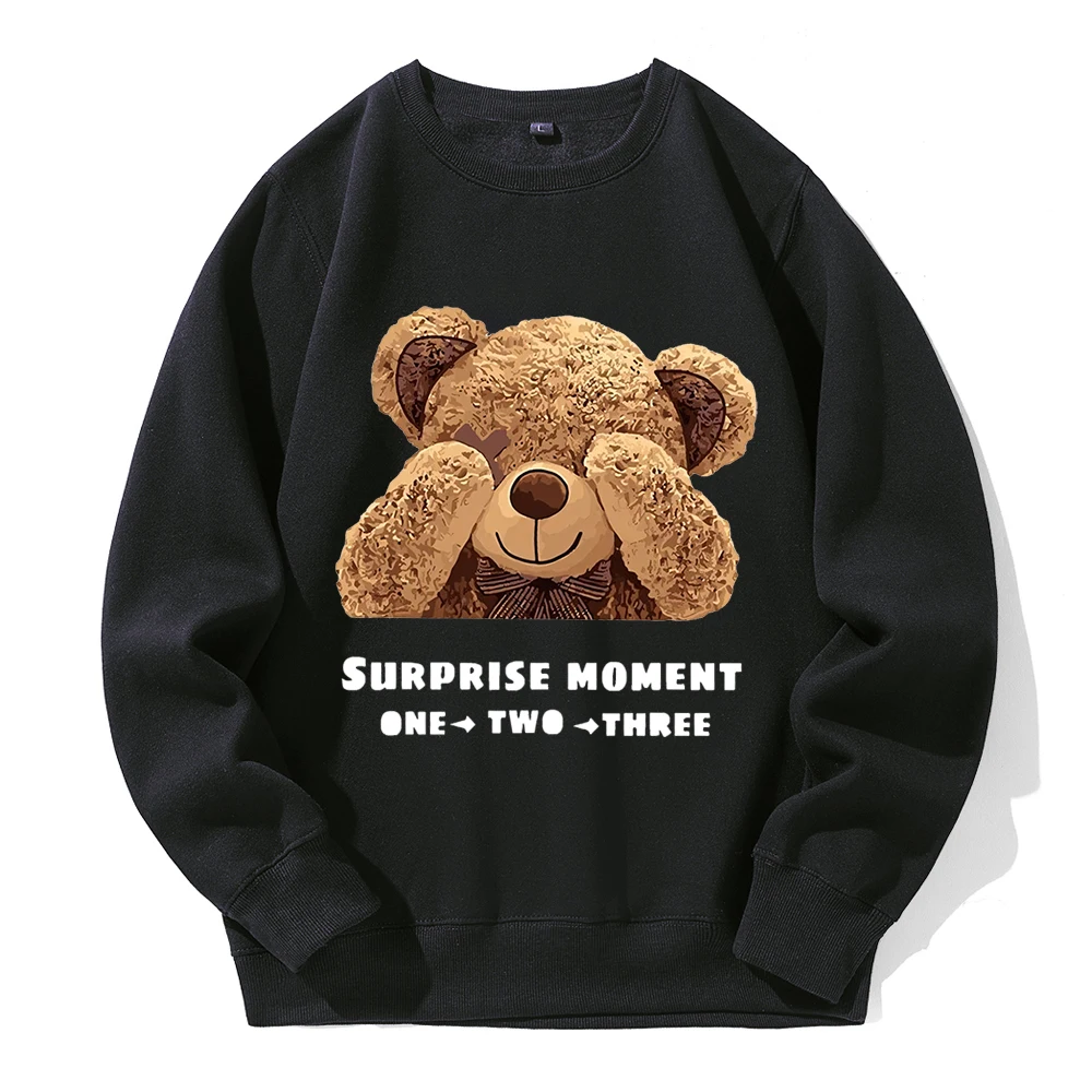 A Little Bear Covering Its Eyes Print Sweatshirt Men Fleece Versatile Hoodie Autumn Outdoors Hoody Simple Casual Comfy Tops Male