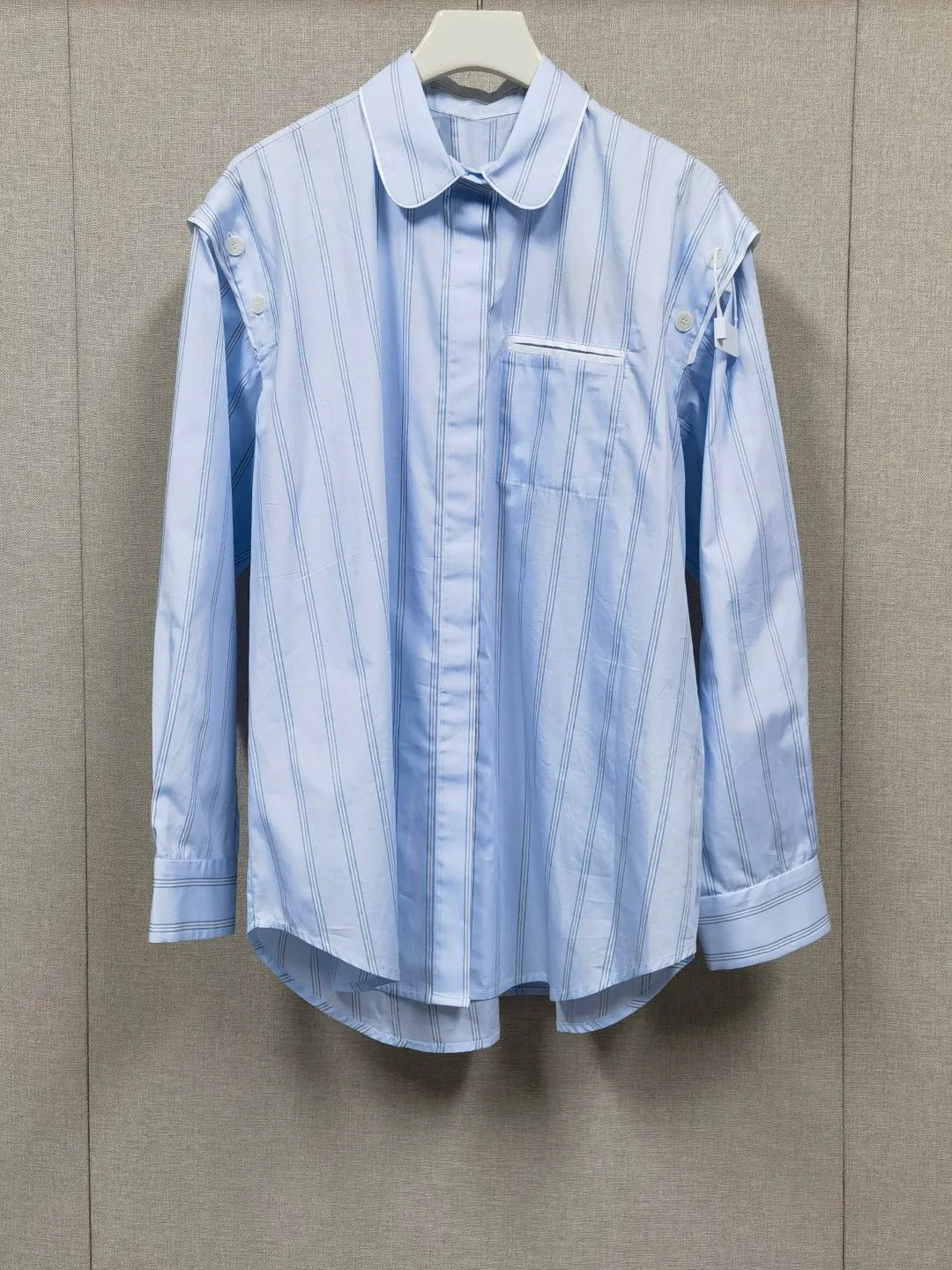 

Detachable Sve Roll Small Collar Vertical Striped Loose Women's irt Faionable Autumn Winter New Arrival