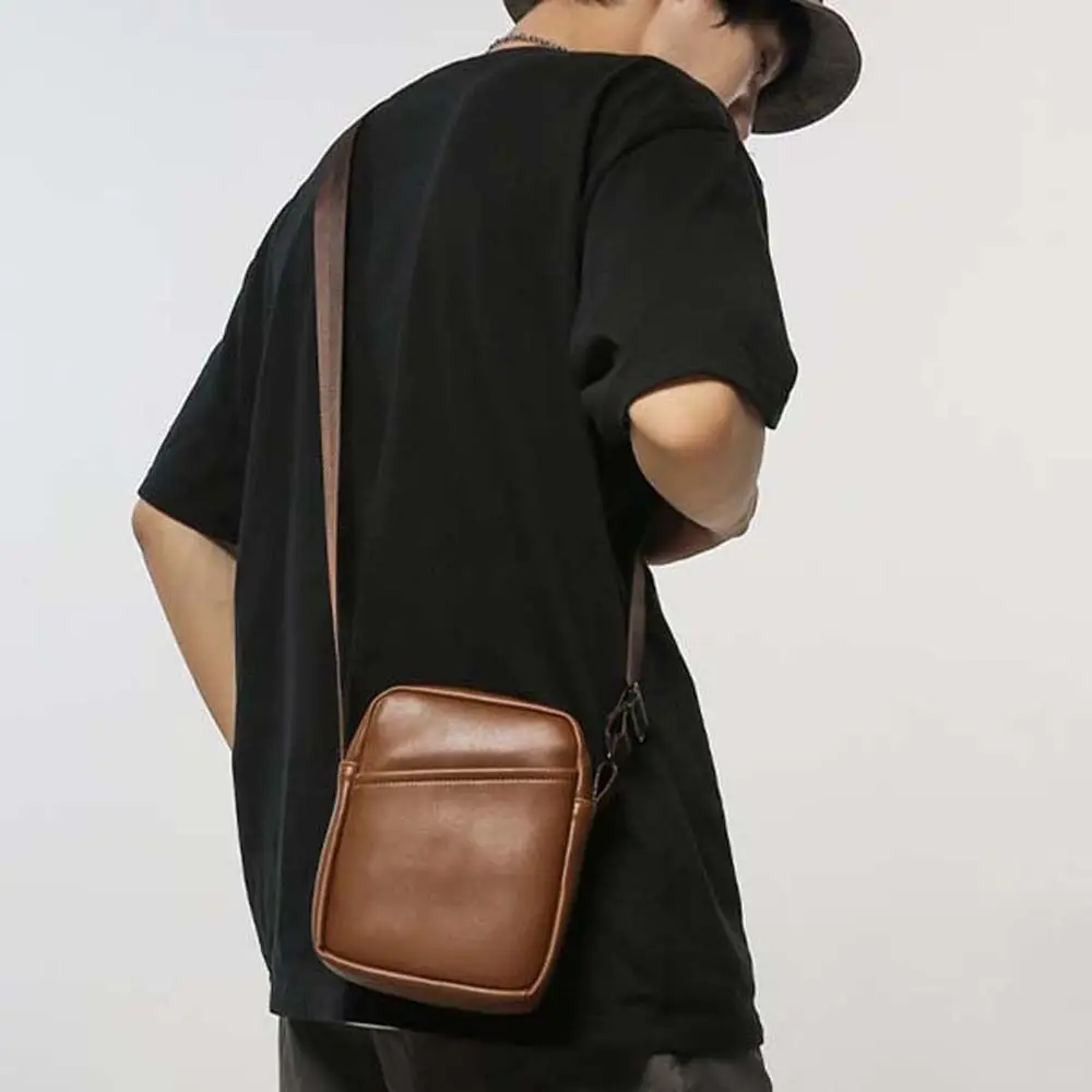 Small Square Men's Shoulder Bag Coin Purse Black Brown Men Crossbody Bag Large Capacity Simple PU Leather Handbag Men Boys