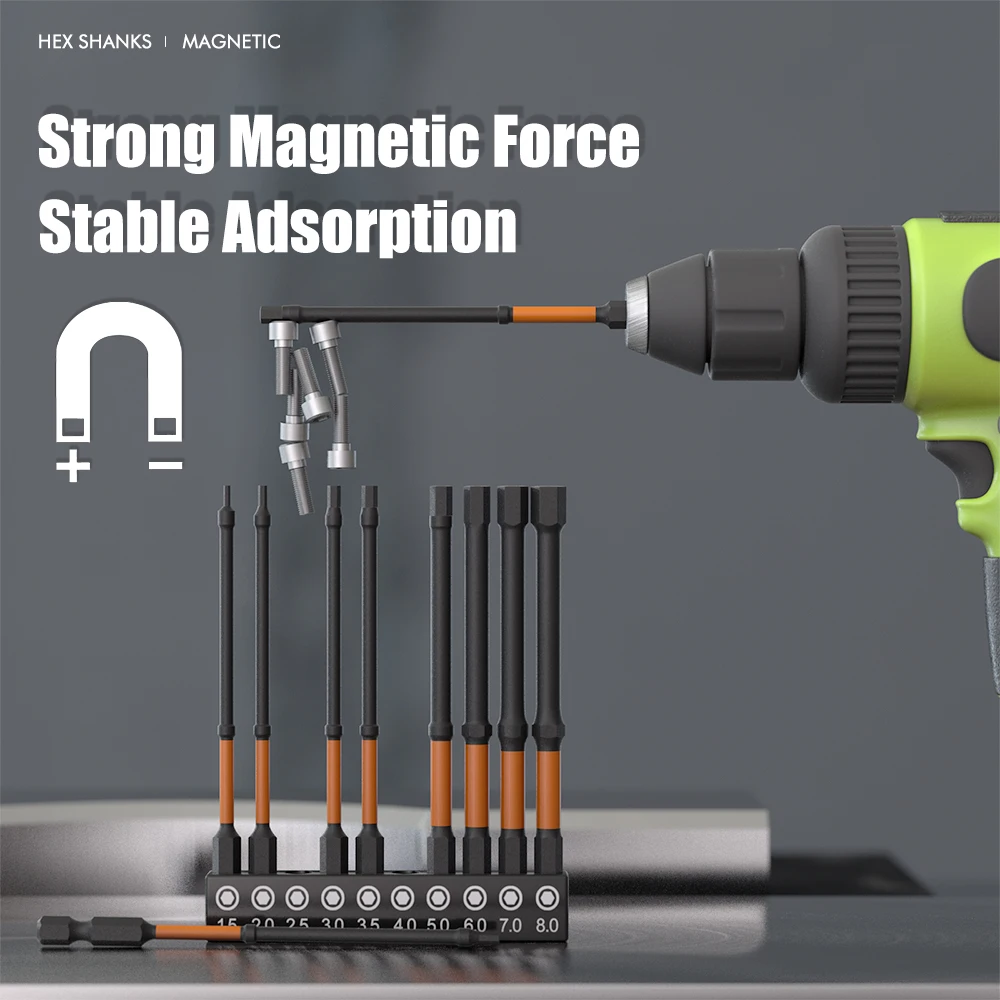 10 stücke Schlag Sechs kantkopf Inbus schlüssel Bohrer Set,50-1,5mm h 4, 5-h8 Sechs kant schaft s2 Stahl Sechs kant schrauben dreher Bits metrisch magnetisch – Detail 4