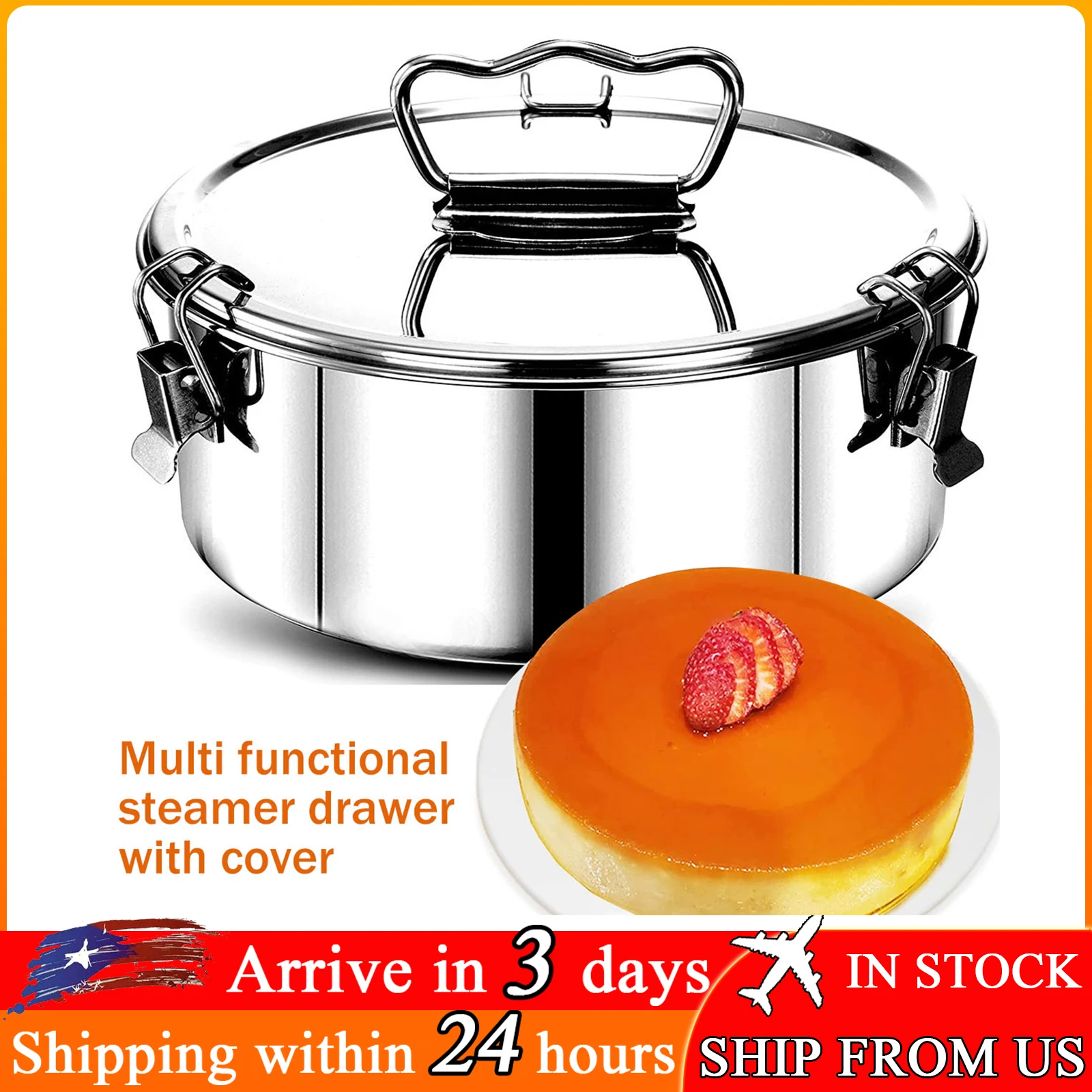 Stainless Steel Flant Pan Mould 1.5QT Cake Biscuit Pudding Baking Pan Steaming Rack Portable Dessert Baking Mold Kitchen Tools