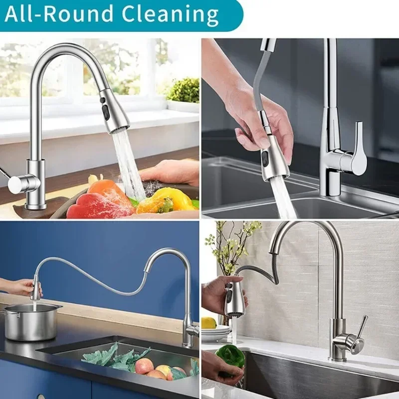 Dual Mode Kitchen Sink Faucet ABS Pull-Out Water Tap Water-Saving Shower Faucets Nozzle Adapter Sprinkler Splash-Proof Filter