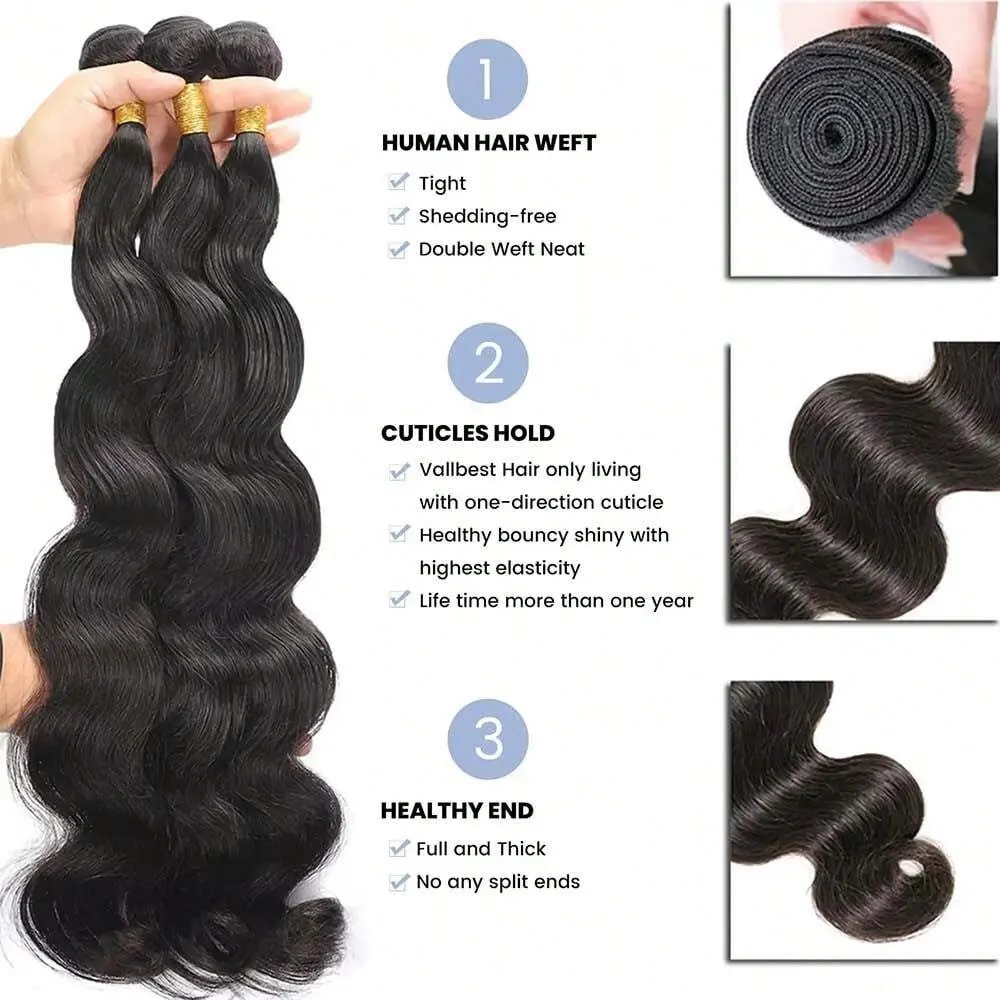 Body Wave 100% Human Hair 1 3 4 Bundles Extensions Brazilian Natural Black Water Wave Raw Hair Virgin Hair Weaving 12 32 Inch