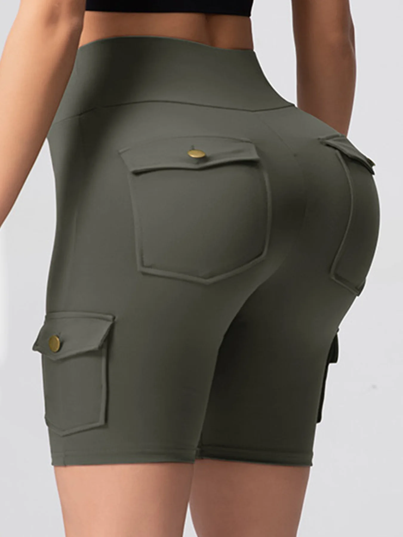 Multi-Pocket Solid Color Women Shorts Butt Lifting Multi-Pocket Workwear 5-Port… - Image 4