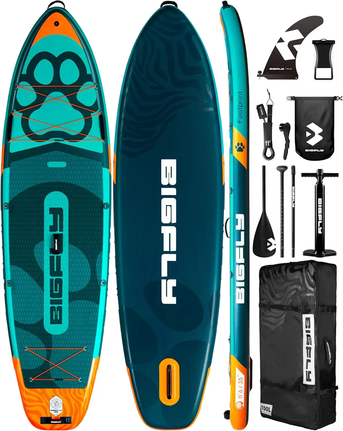 Tabla de Paddle de pie inflable de 11 '6 × 35 "de ancho, SUP ancho Ultra estable para 2 + 1 personas/familia/tamaño grande, mochila de 100l, todoterreno