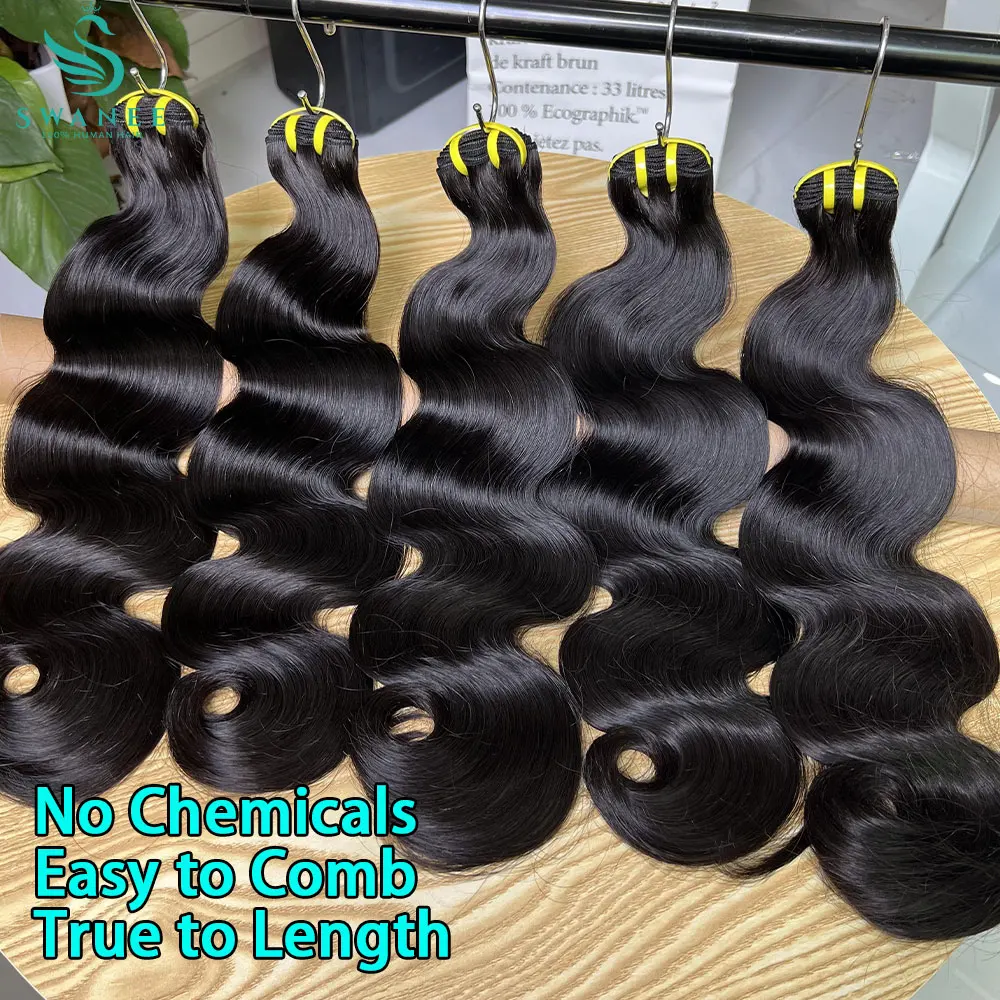 سواني Doube مسحوب الجسم موجة 100% الطبيعية غير المجهزة عذراء الشعر البشري حزم للنساء الخام الشعر Tissage تمديد بالجملة