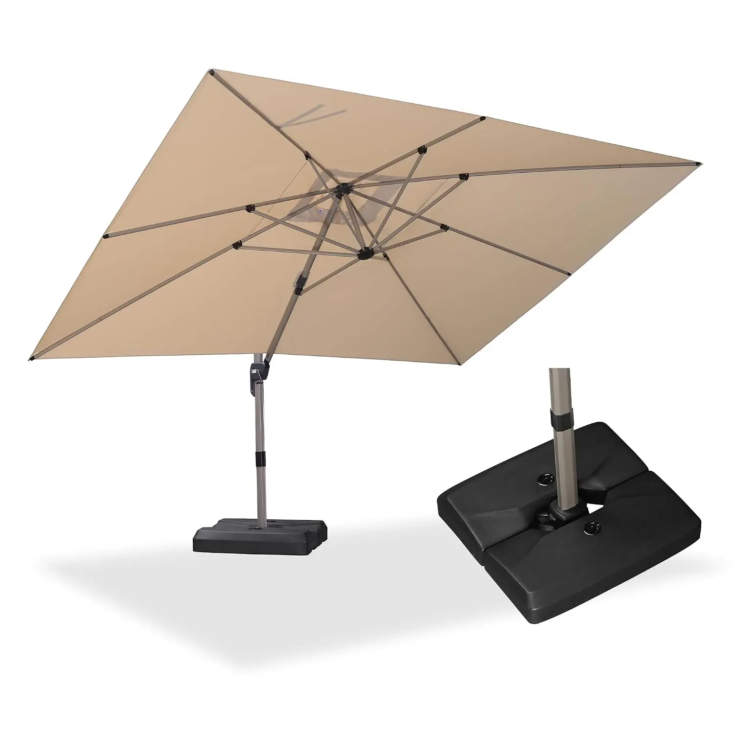 Patio Umbrella with Base 10' x 13' Rectangle 360 Rotation Beige, Custom