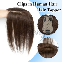 8-14 Inch Real Natural Brown Human Hair Topper 7x11cm Base Net, Natural Scalp Top to Hide Bald or White Hair for Women