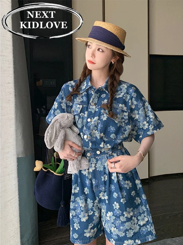 

Женские джинсовые шорты-комбинезон с принтом, сладко-острым дизайном, высокой талией, укороченные, маленький размер, новинка лета 2025