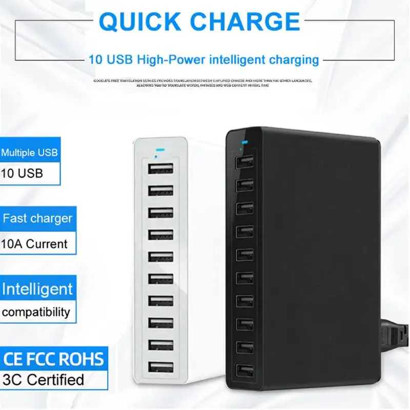 10-Port 60W Fast Charging USB Power Charger Hub Multi-Port Chargefor iPad, iPhone Other USB Devices