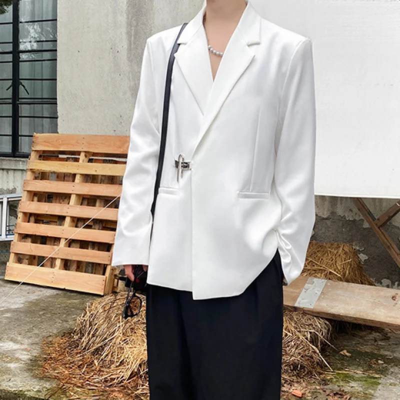 2026 Spring Summer High Quality Casual Blazer for Men, Lock Button Niche Ins Trend White Korean Suit Jacket for Business Events