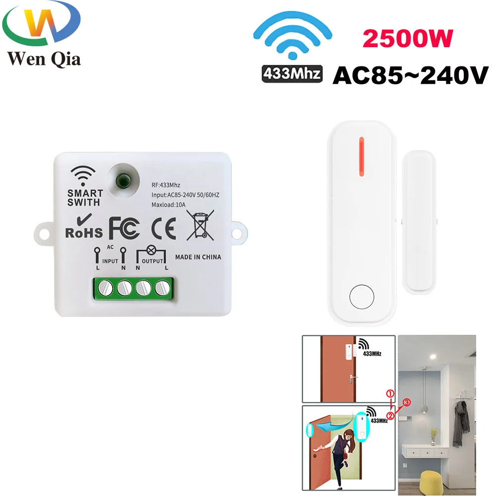 Wireless Window Door Sensor Contact Light Switch AC110V 220V 2000W Magnetic Window Contact remote Switch for Extractor Hood